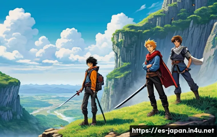 일본 만화 카테고리별 추천 - **Shonen Adventure & Friendship:**
    A dynamic, action-packed illustration in the classic shonen m...