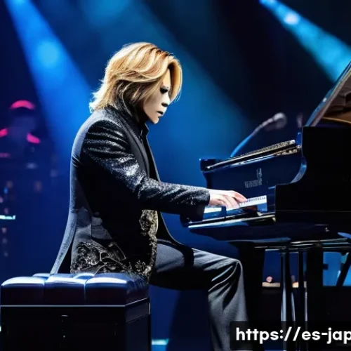 Home 33 일본 음악 아티스트 요시키 - A dramatic stage scene featuring a charismatic male musician inspired by Yoshiki, blending rock and ...