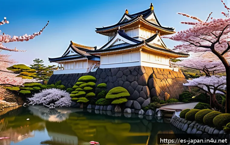 일본의 4대 성  히메지성 오사카성 등 - A majestic Japanese castle perched on a hill during sunset, showcasing intricate white plaster walls...