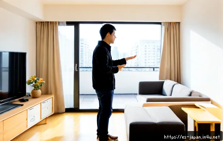 일본 주택 임대 및 구매 팁 - Photorealistic bright Tokyo apartment viewing scene, Spanish-speaking young couple in smart casual c...